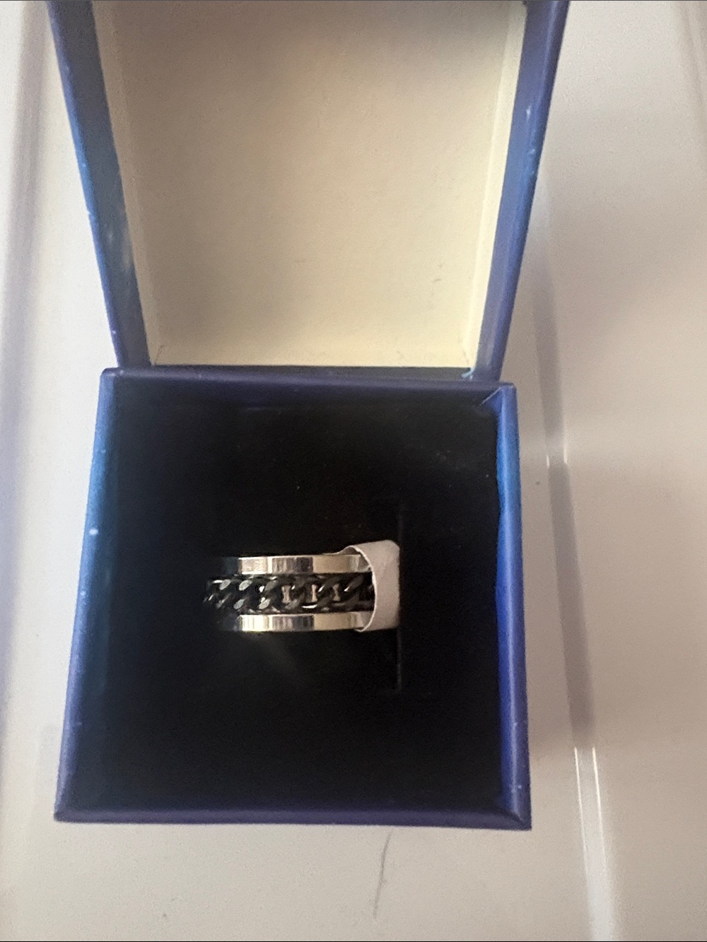 Men's Silver-Tone Chain Accent Stainless Steel Ring